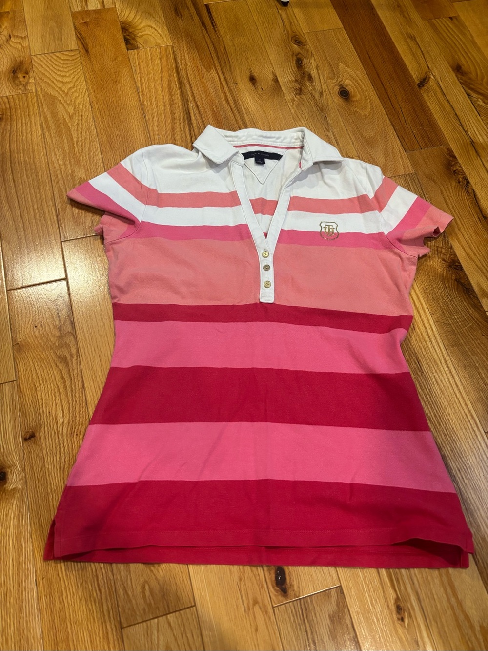 Tommy Hilfiger Pink, White & Red Striped Polo Top